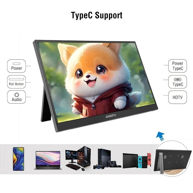 Anmite 14 Inch Touch Portable Monitor 1200P HDR IPS Gaming Monitor USB TYPE C HDMI For Phone Laptop Desktop PS4
